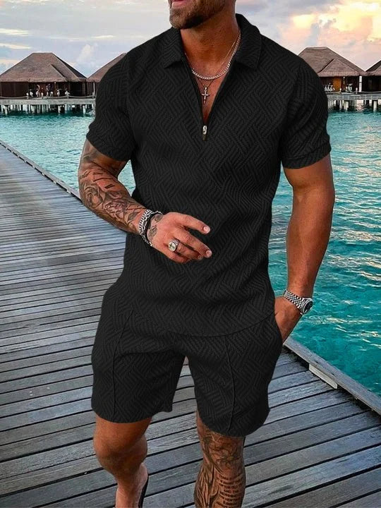 Morten® | Midnight Black Piké T-shirt & Shorts Sæt