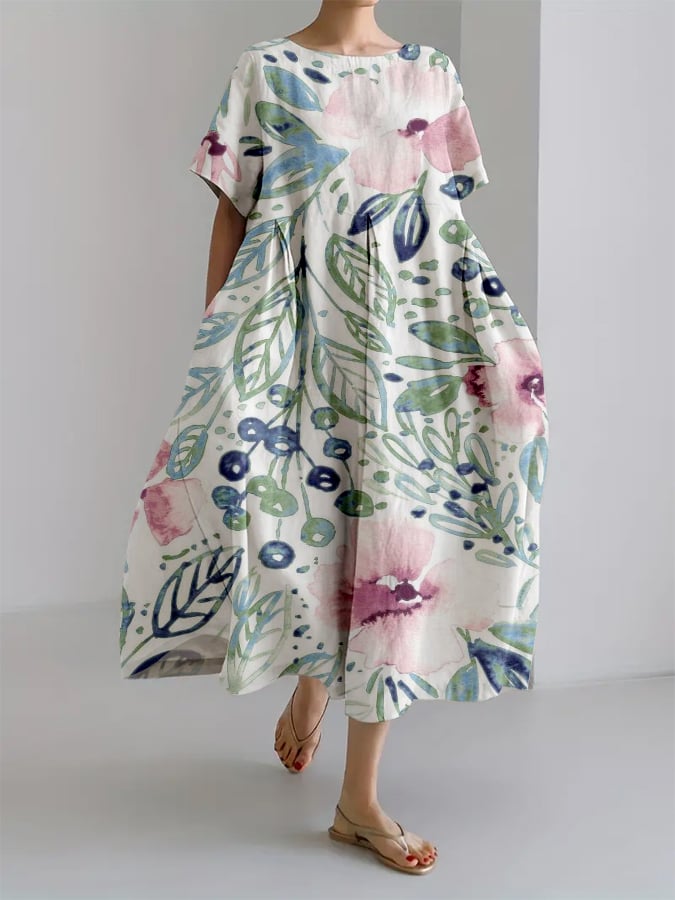 Sanne® | Retro Botanisk Blomsterdesign Trykt Casual Løs Kjole