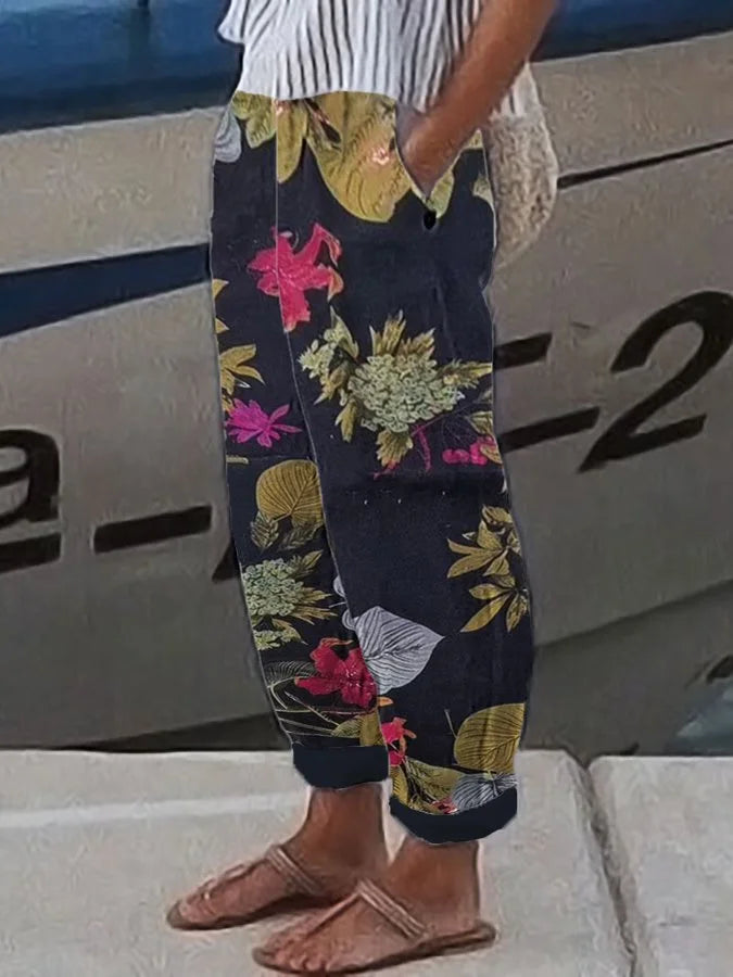 Eydna® | Vintage Floral Print Linned Bukser