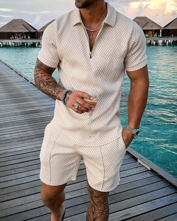 Rasmus® | Lapel Cream Polo T-shirt & Shorts Sæt