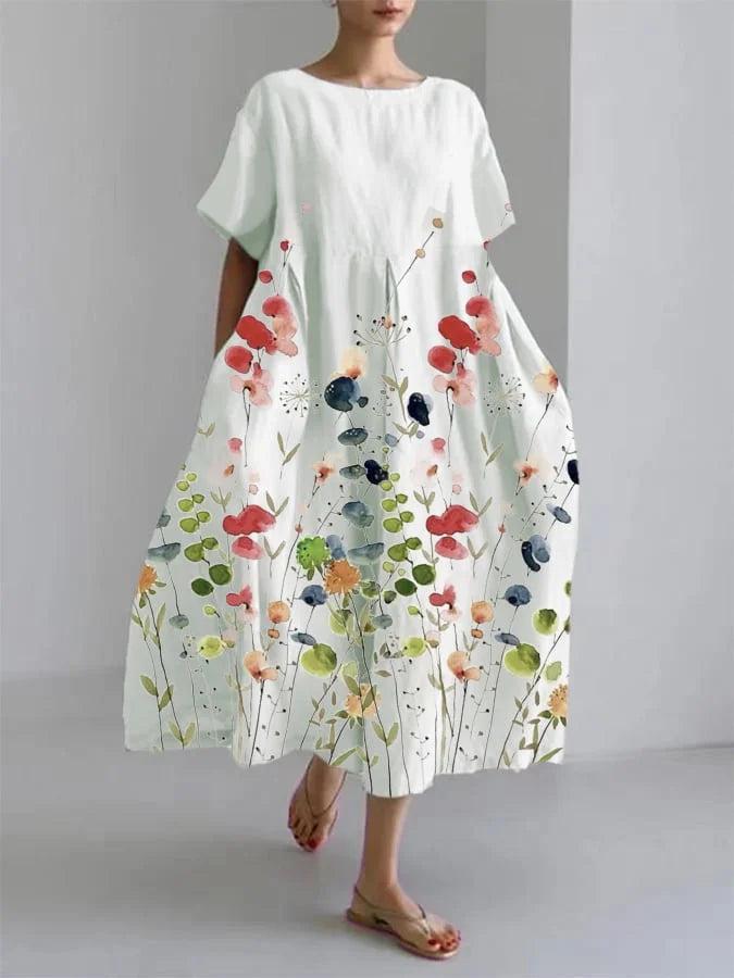 SONJA® | Lang Casual Kjole med Bevægelighed og Blomsterdesign til Sommerdage