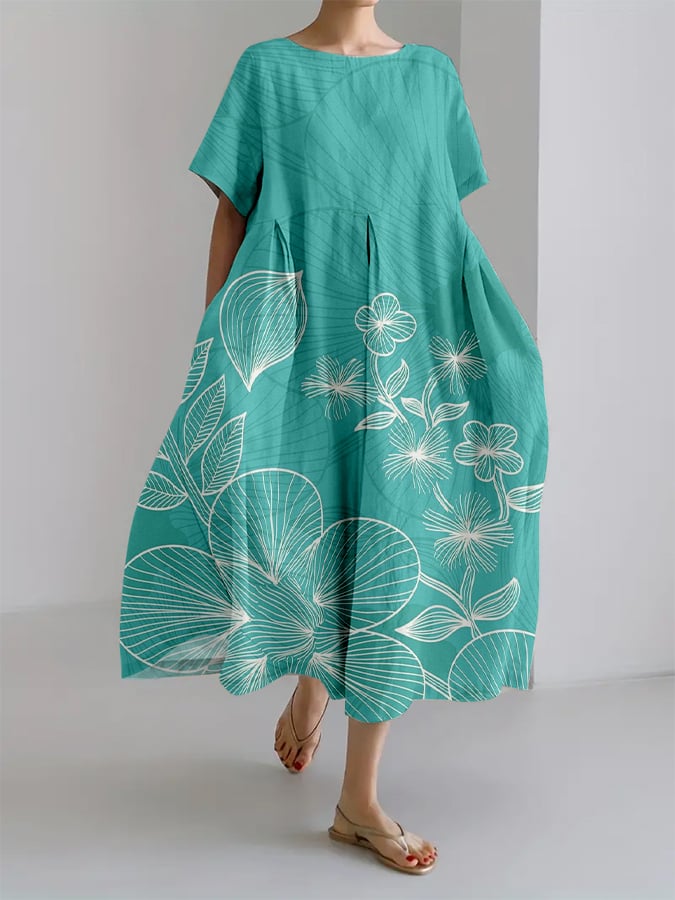 Filippa® | Retro Botanisk Blomsterdesign Trykt Casual Løs Kjole