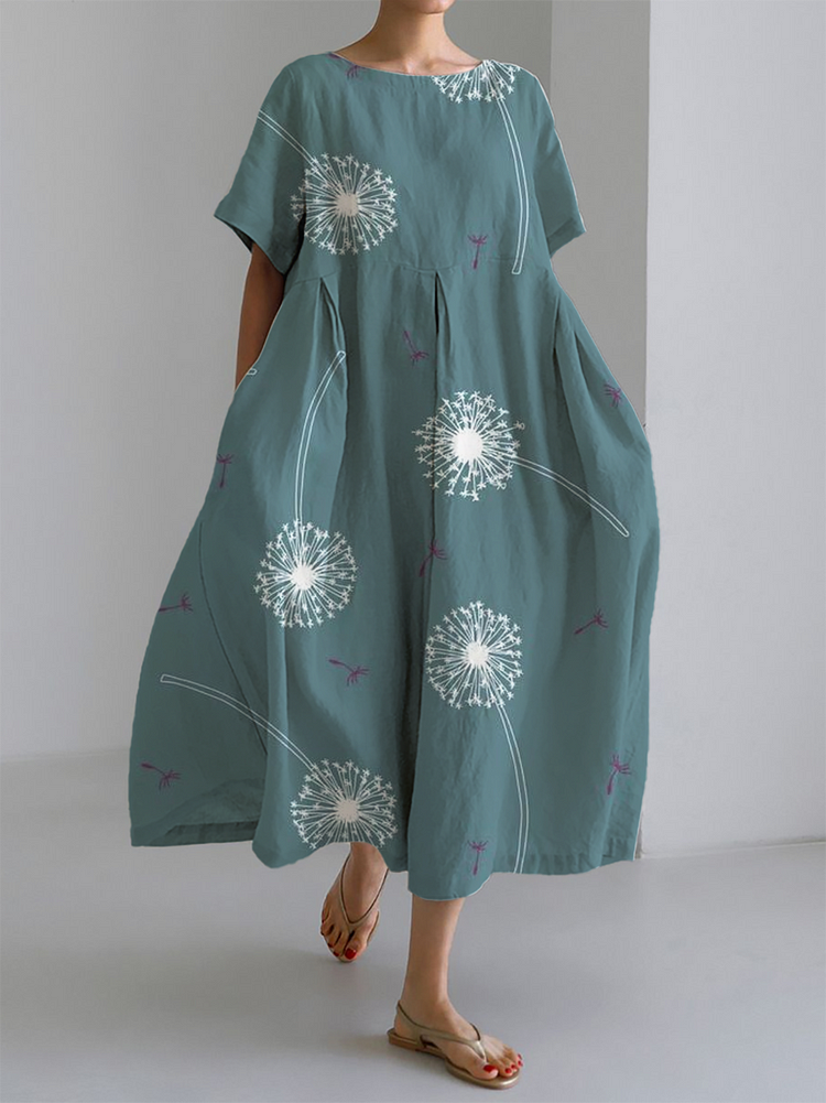 GRETHE® | Maxi Sommerkjole med Total Komfort og Dandelion Print til Øjeblikke af Frihed