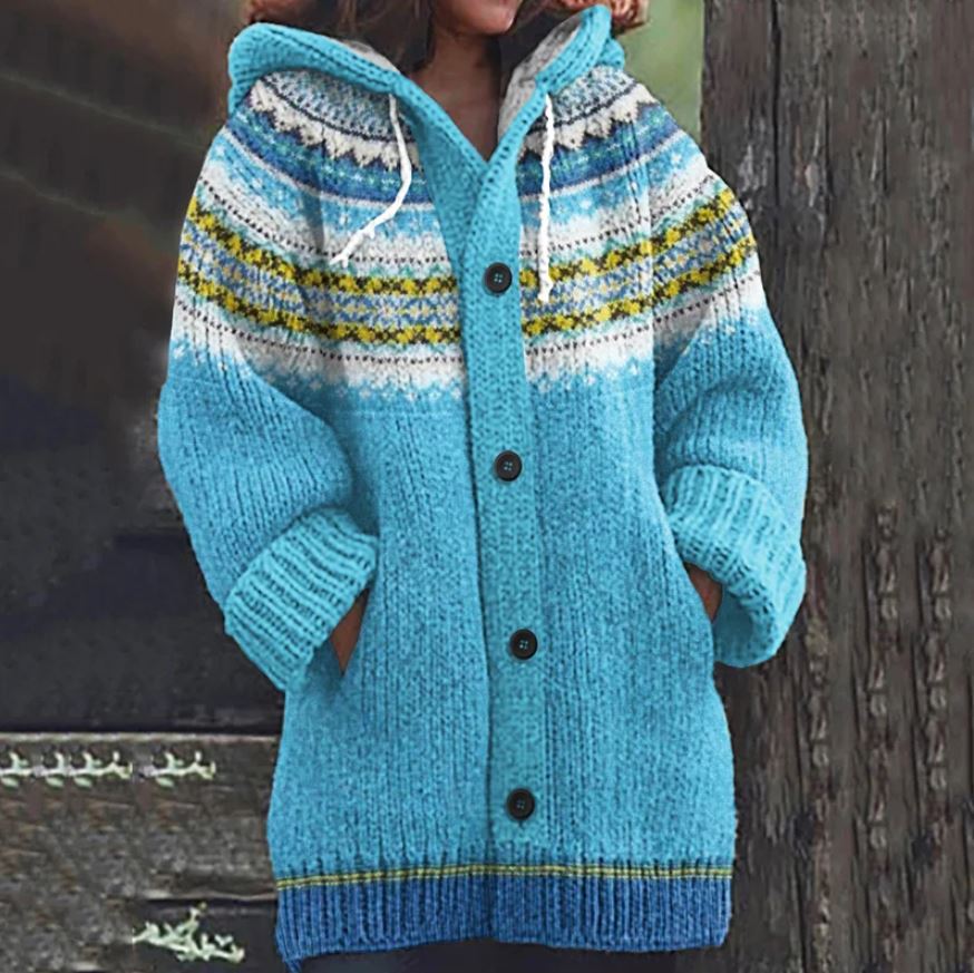 Beate™ | Farverig Strikket Hættetrøje Cardigan