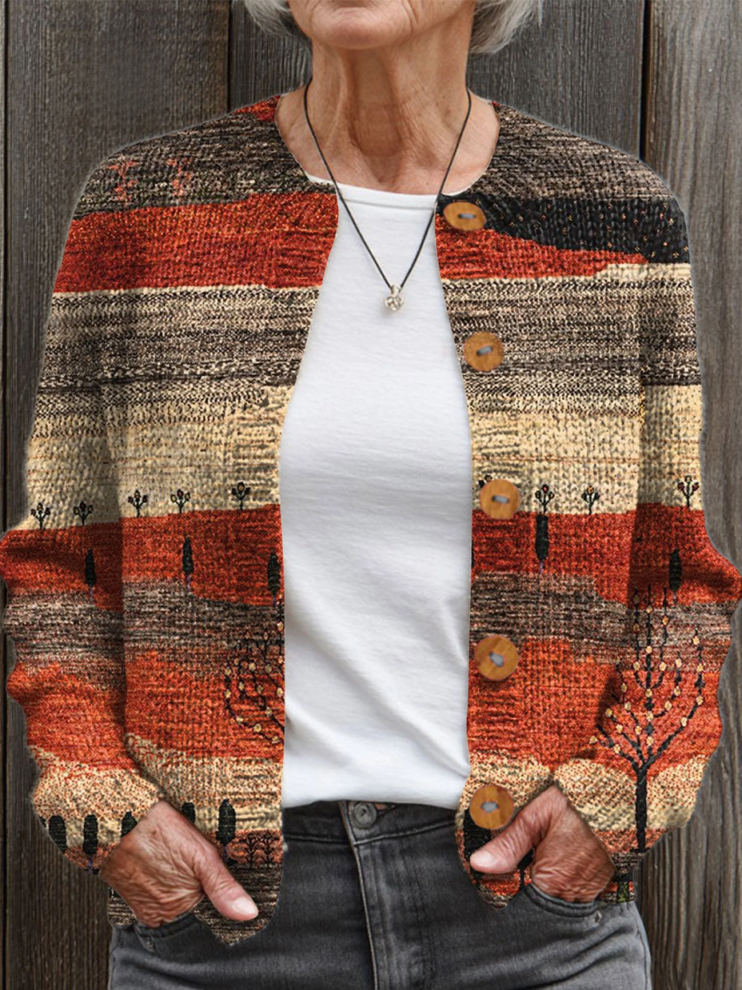 Zelda® | Vintage Kunsttryk Knap-Cardigan Pullover