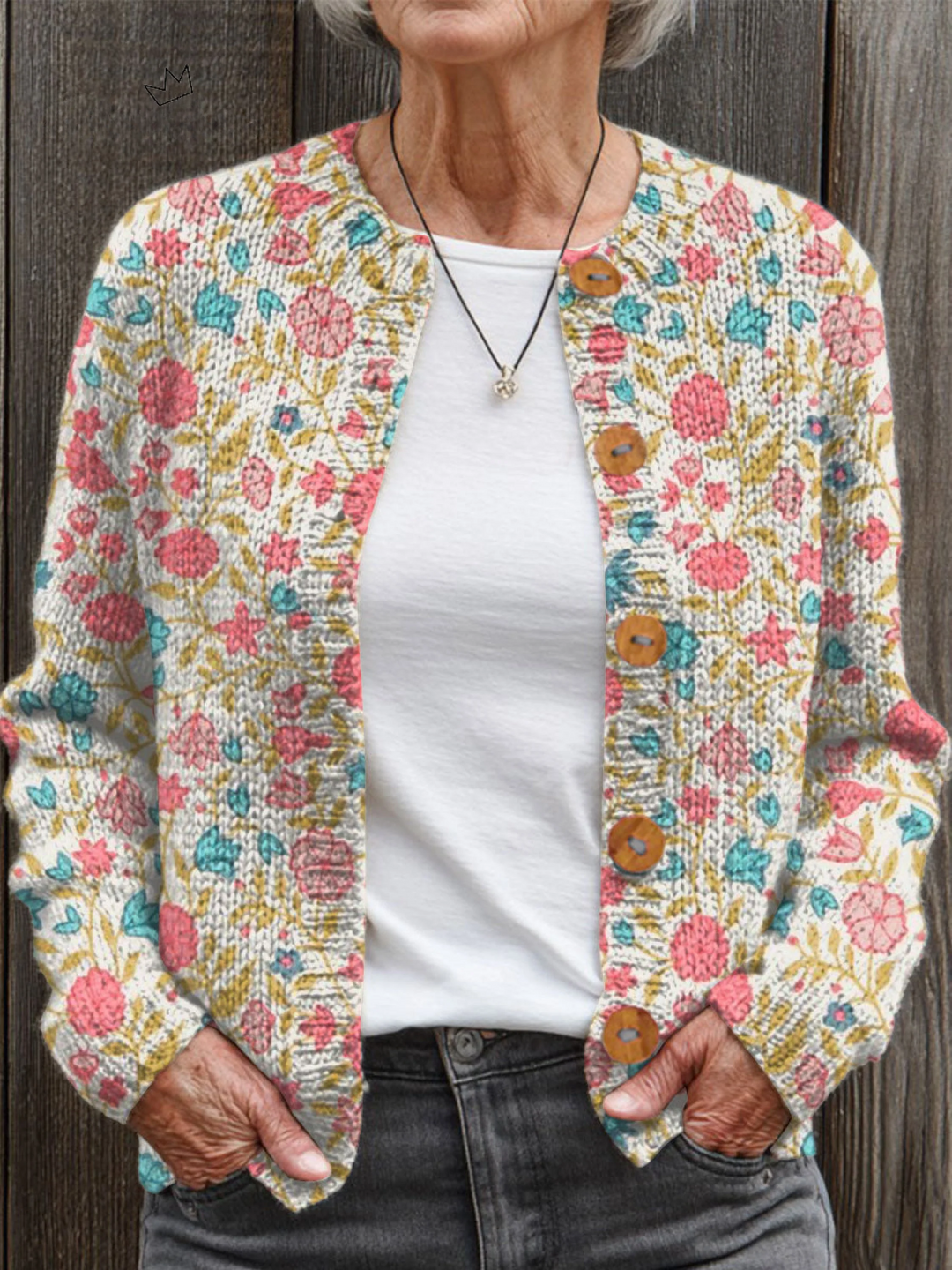 Viola® | Vintage Blomster Kunstdruck Knap-Cardigan Pullover