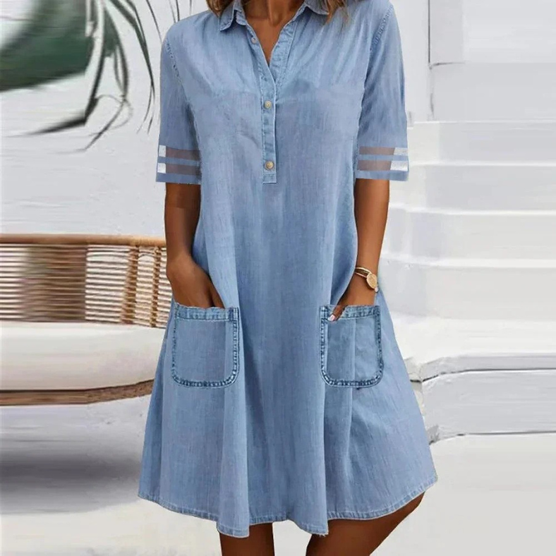 Fenja® | Denim Mini Kjole med Lommer