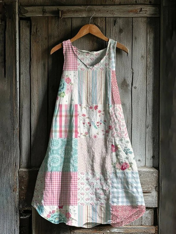 Thyra® | Vintage Blomster Geometrisk Kunst Tank Kjole