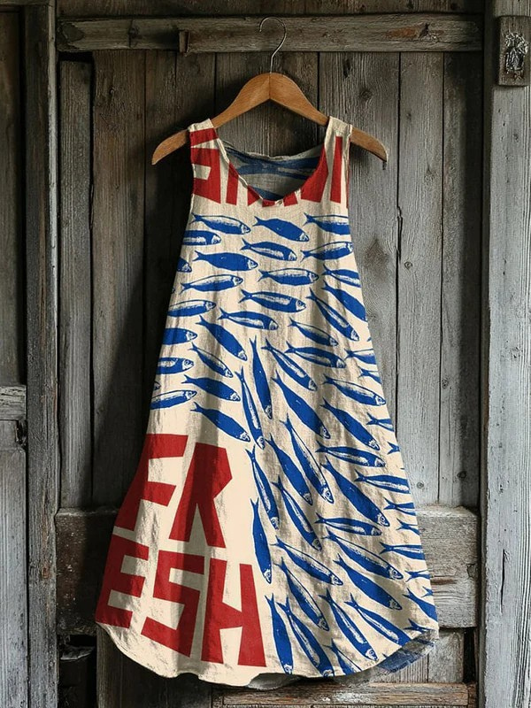 Gertrud® | Japanske Sardiner Art Linned Tank Kjole