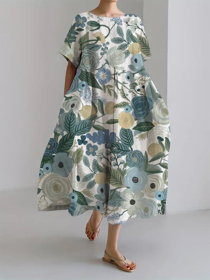 Solveig® | Retro Botanisk Blomsterdesign Trykt Casual Løs Kjole