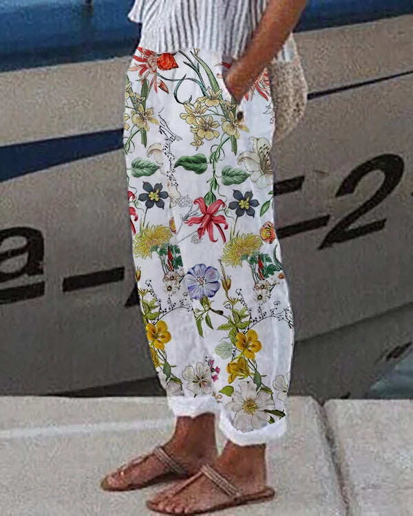 Vigga® | Casual Floral Linen Bukser