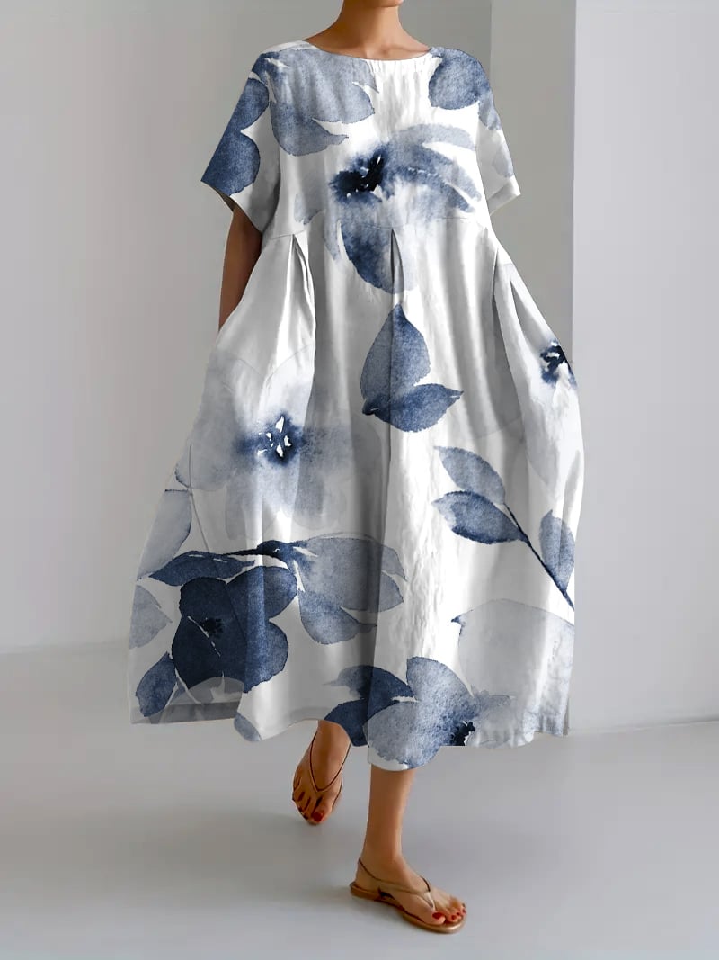 Liva® | Retro Botanisk Blomsterdesign Trykt Casual Løs Kjole