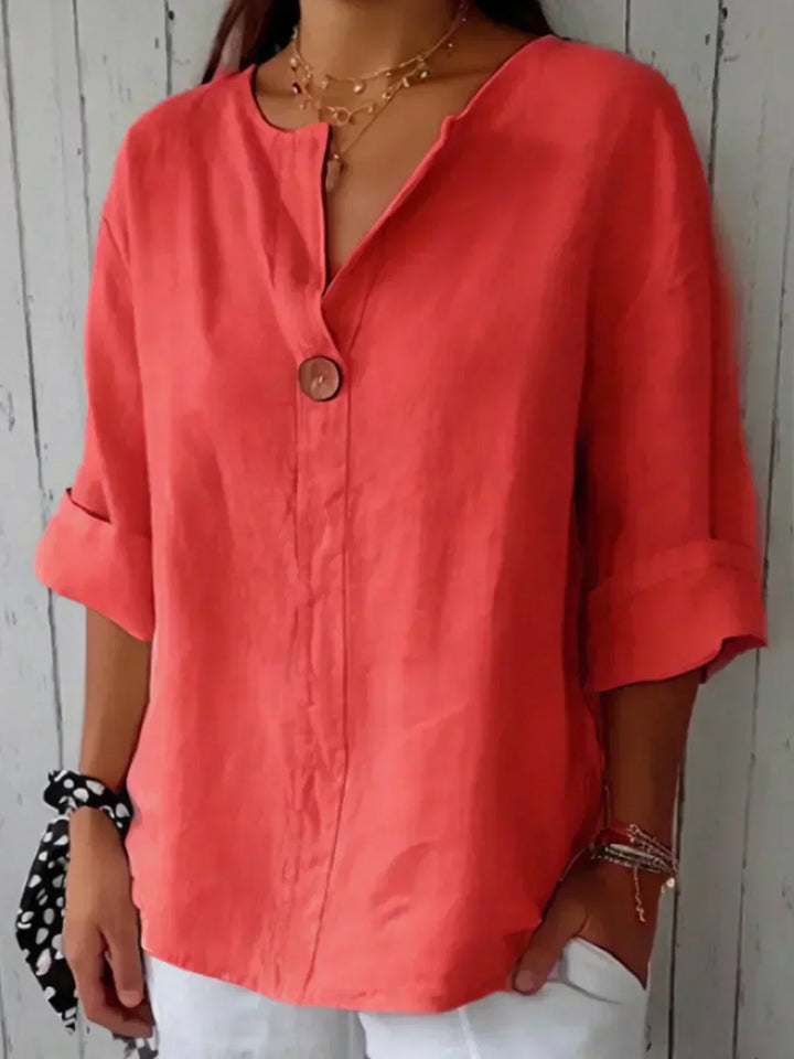 Alberte® | Casual V-hals Bluse i Linned