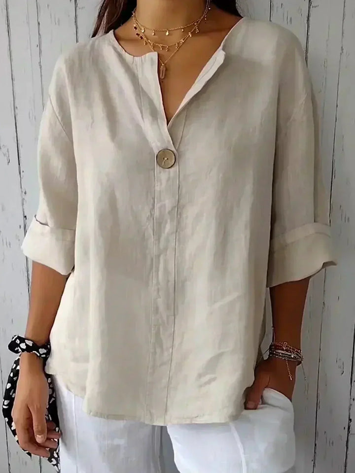 Alberte® | Casual V-hals Bluse i Linned