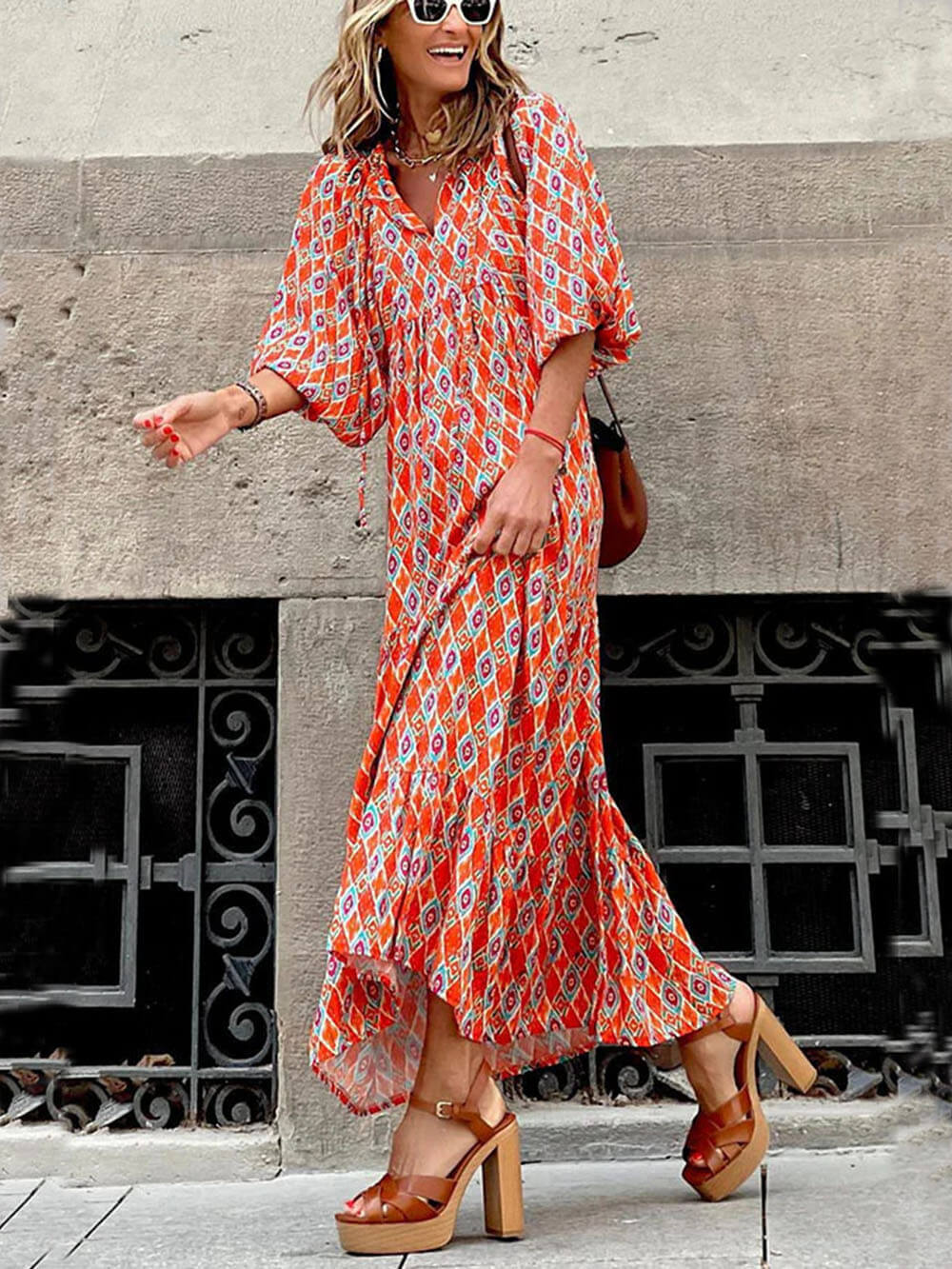 Oline® | Bohemian Trykt Maxi Kjole