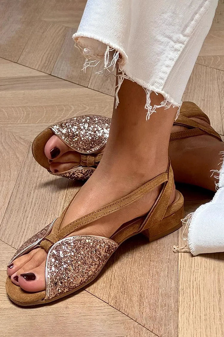 MARTINA | Glitrende sandaler med glimmer og flad sål til en elegant og komfortabel stil