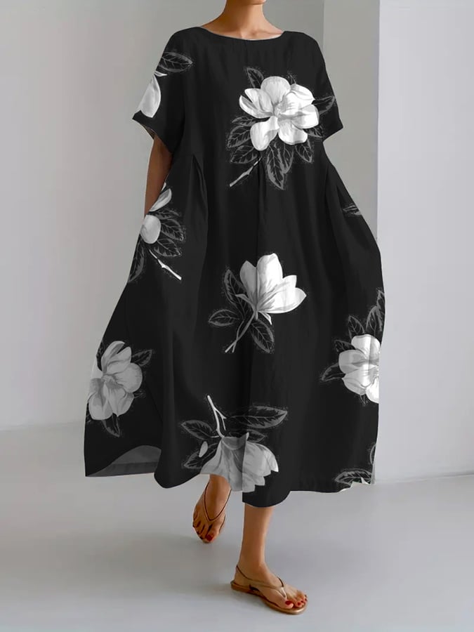 Selma® | Retro Botanisk Blomsterdesign Trykt Casual Løs Kjole