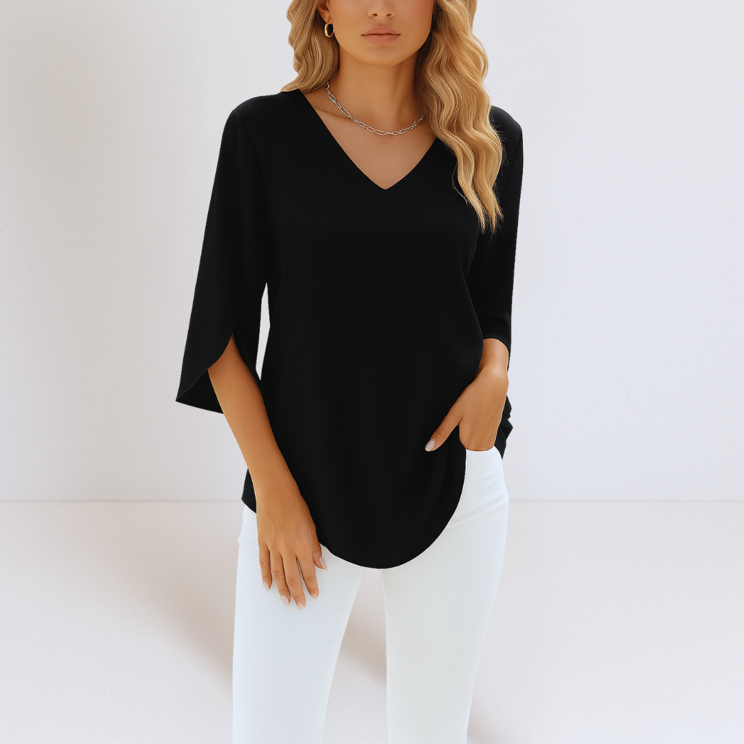 Maja® | Elegant bluse med V-udskæring og splitærmer