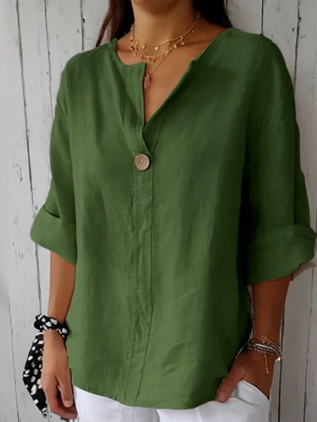 Alberte® | Casual V-hals Bluse i Linned