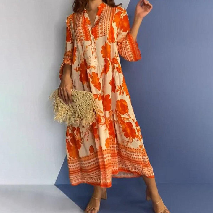 Lærke® | Lys Orange V-Hals Midi Kjole