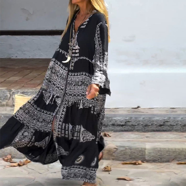 Thea® | Trendy V-Hals Bell Sleeve Maxi Kjole