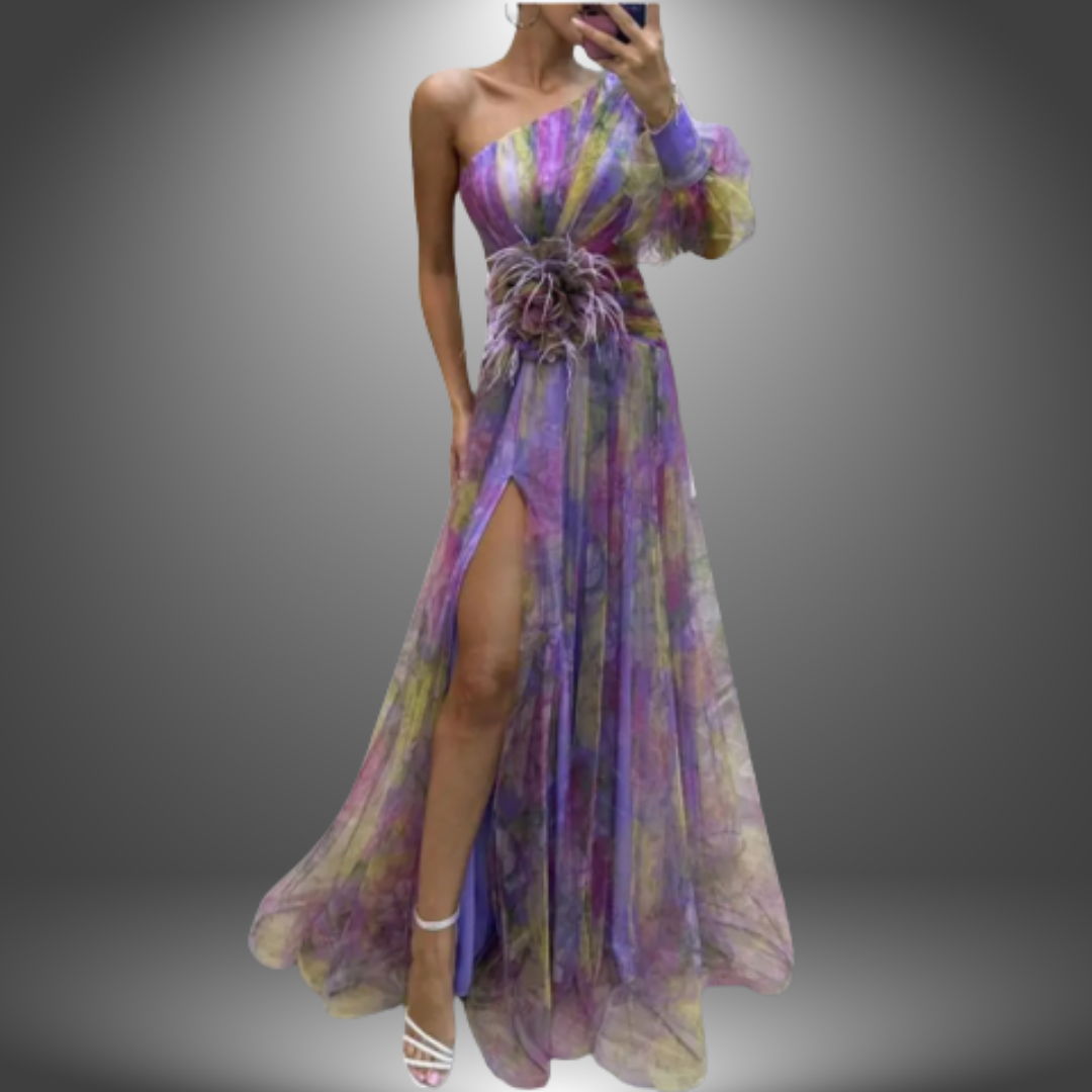 Majken® | Livlig One-Shoulder blomstret maxikjole
