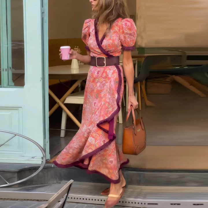 Livia® | Elegant Pink Kortærmet Maxi Kjole