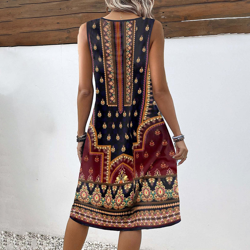 Solveig® | Vintage Kjole Med Etnisk Print