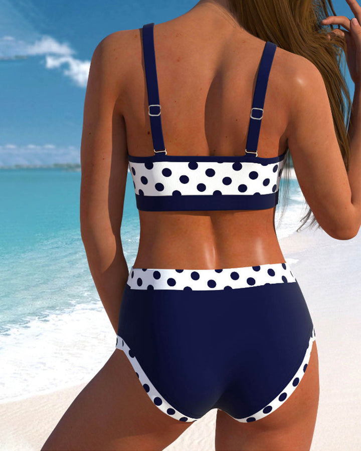 Andrea® | Patchwork bikini med høj talje og prikker