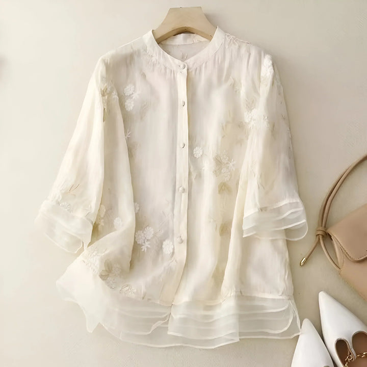 Signe® | Bomulds Top med Broderede Blomster