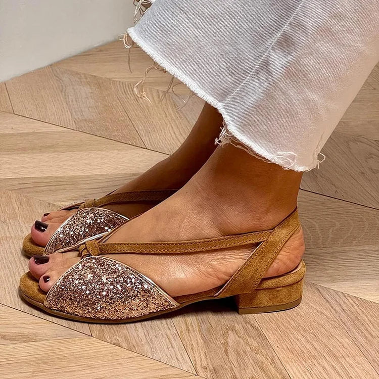 MARTINA | Glitrende sandaler med glimmer og flad sål til en elegant og komfortabel stil