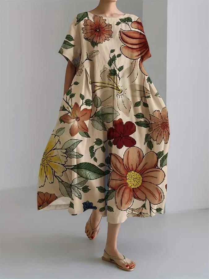 Emma® | Retro Botanisk Blomsterdesign Trykt Casual Løs Kjole
