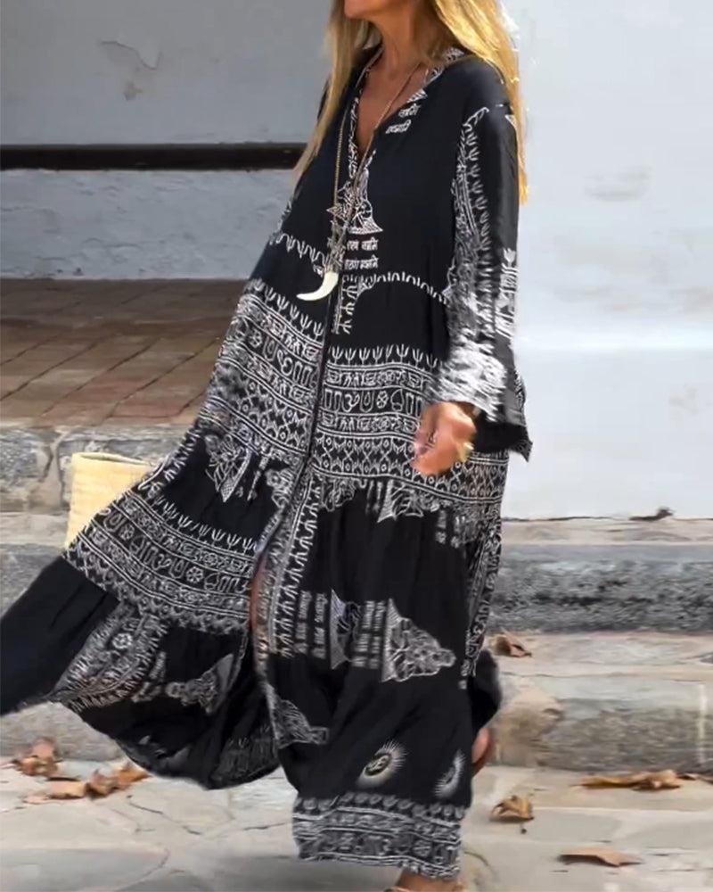 Thea® | Trendy V-Hals Bell Sleeve Maxi Kjole