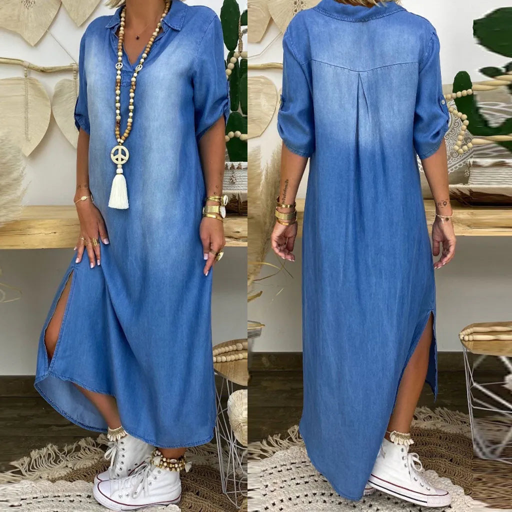 Tanja® | Langt Jeanskjole med Sideslids