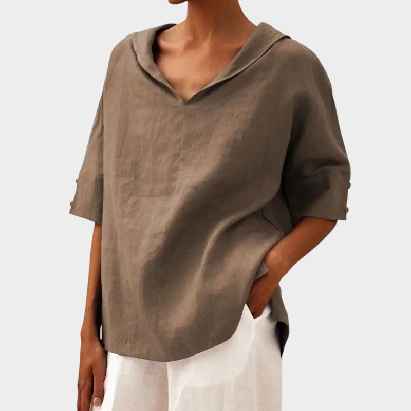 Tindra® | Bluse Légère med Udsat Krave og Naturlig Stil