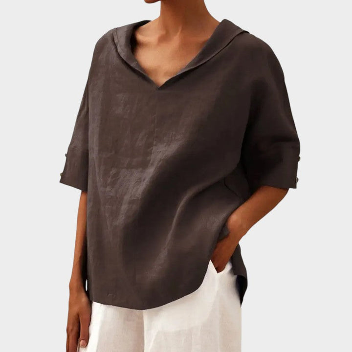 Tindra® | Bluse Légère med Udsat Krave og Naturlig Stil