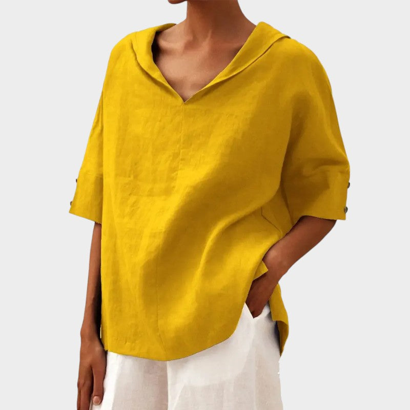 Tindra® | Bluse Légère med Udsat Krave og Naturlig Stil