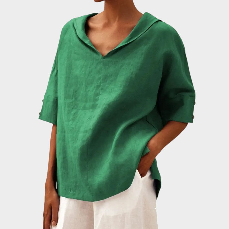 Tindra® | Bluse Légère med Udsat Krave og Naturlig Stil
