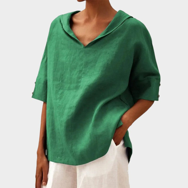 Tindra® | Bluse Légère med Udsat Krave og Naturlig Stil