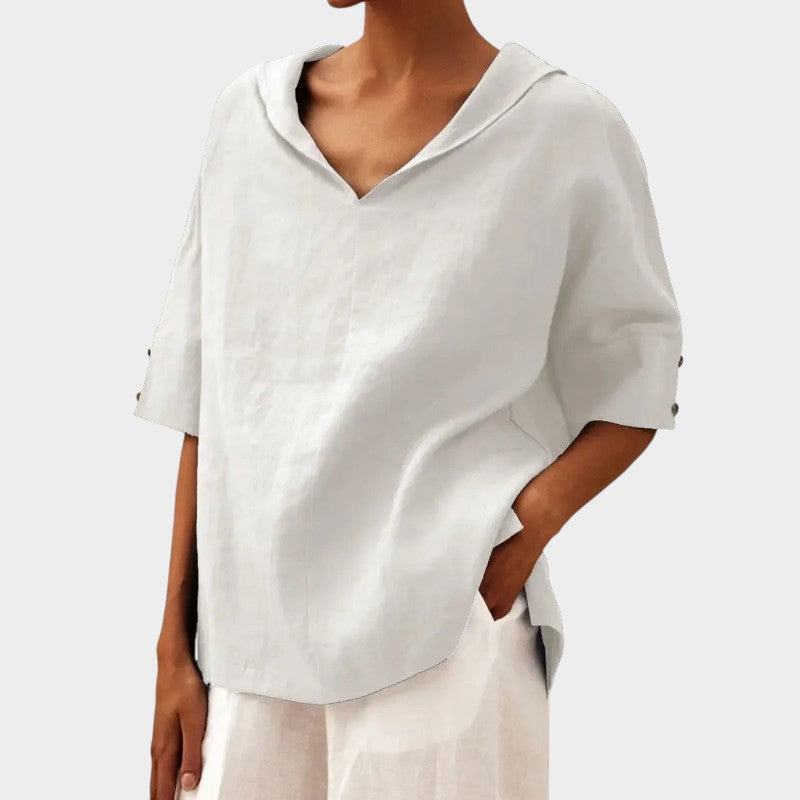 Tindra® | Bluse Légère med Udsat Krave og Naturlig Stil
