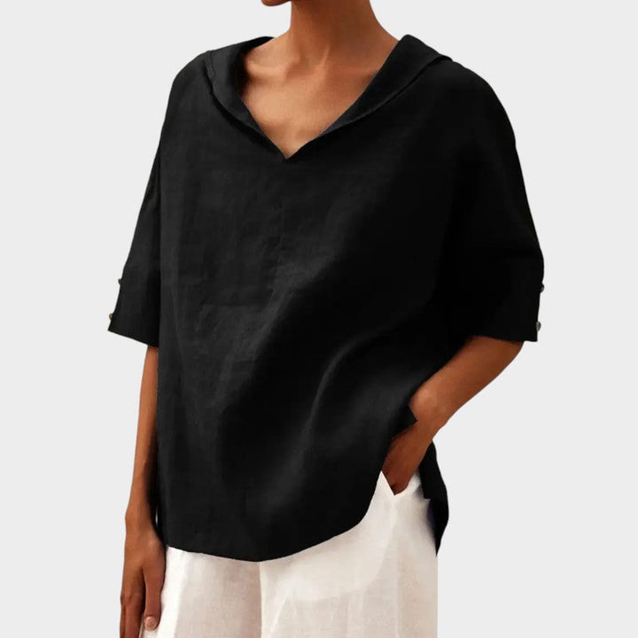 Tindra® | Bluse Légère med Udsat Krave og Naturlig Stil