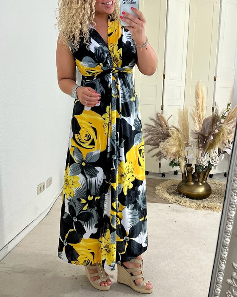 Filippa® | Elegant ærmeløs kjole med plisseret blomsterprint