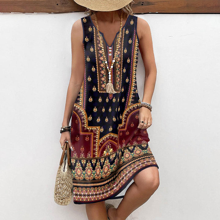 Solveig® | Vintage Kjole Med Etnisk Print