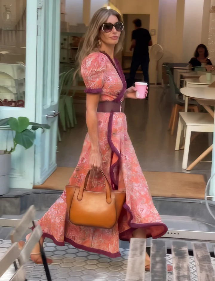 Livia® | Elegant Pink Kortærmet Maxi Kjole