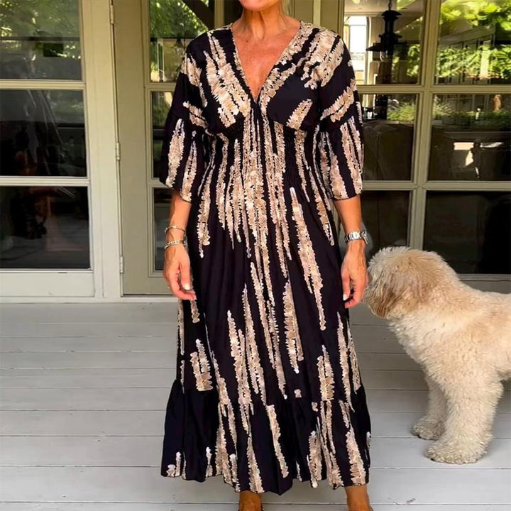 Dagna® | Retro 3/4 Ærme Print Midi Kjole