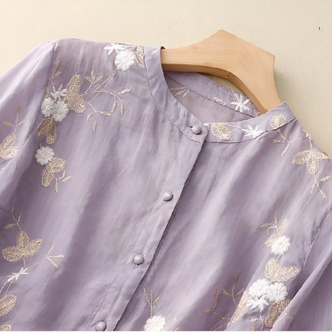 Signe® | Bomulds Top med Broderede Blomster