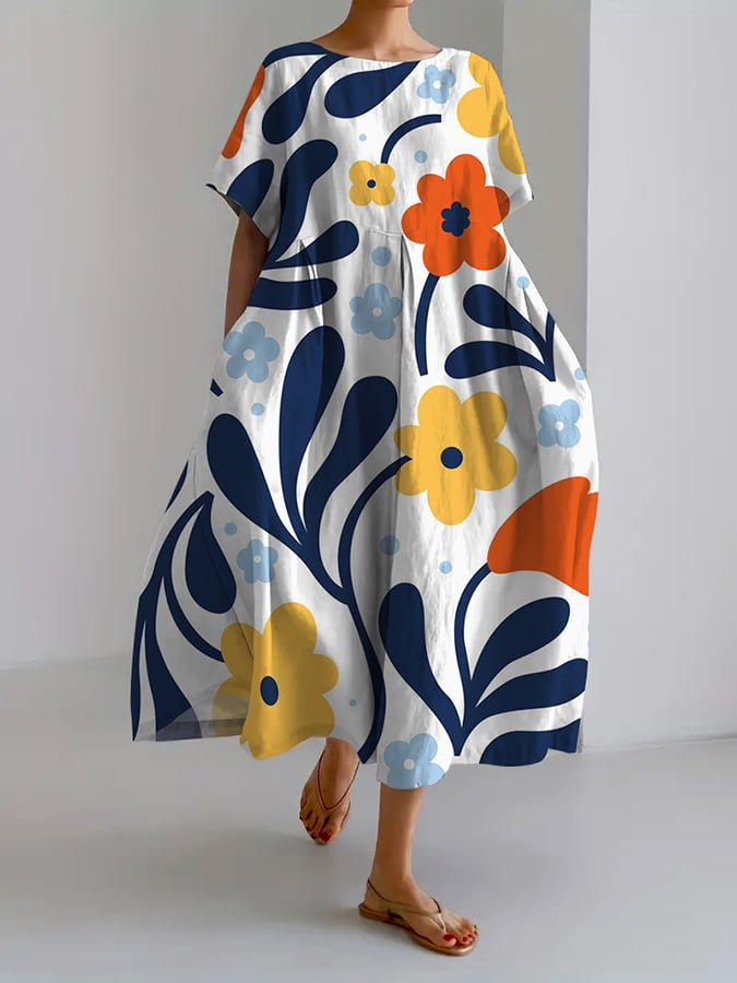 Tirsa® | Retro Botanisk Blomsterdesign Trykt Casual Løs Kjole