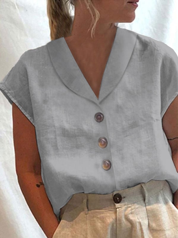 Vigga® | Premium Bomulds- og Linned Casual Button-Up Bluse