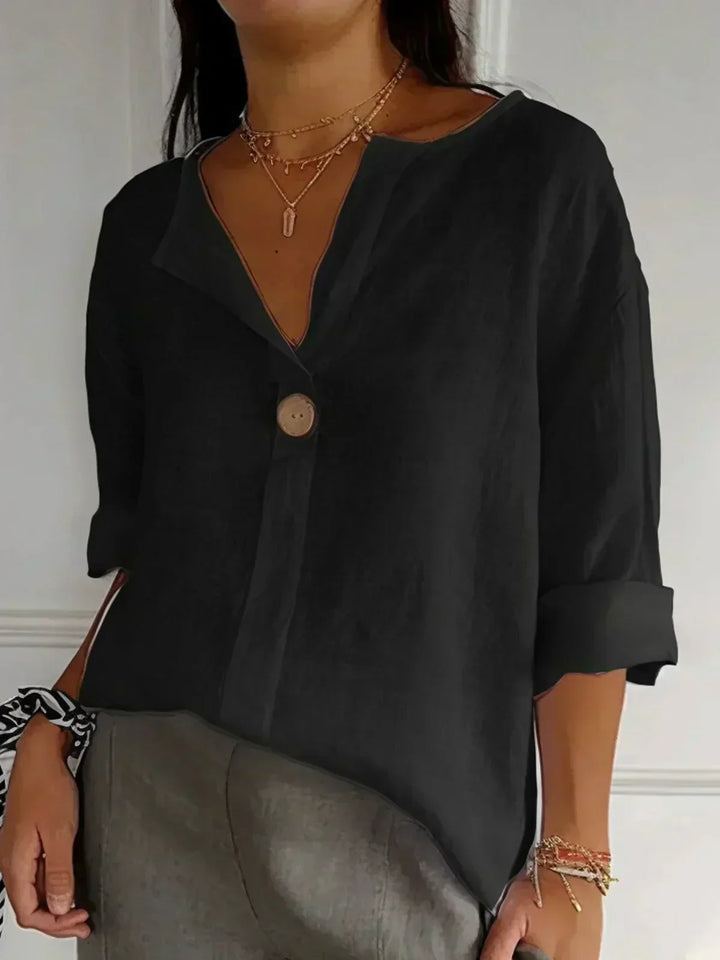 Alberte® | Casual V-hals Bluse i Linned