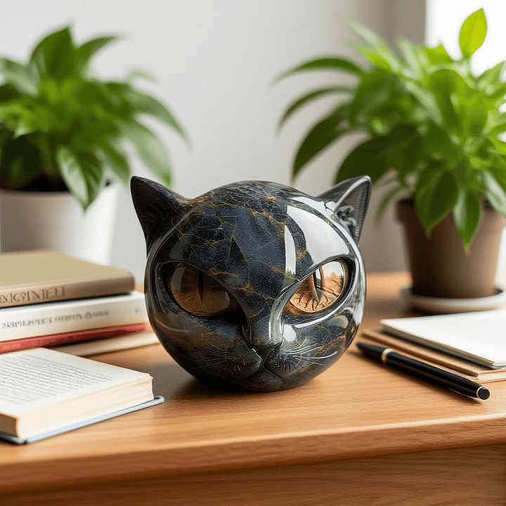 Whispa® | Fangende sort kattehoved-skulptur